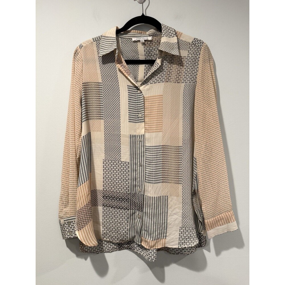 Rose + Olive Button Up Top Women Small Patchwork Sheer Office Career Work Travel